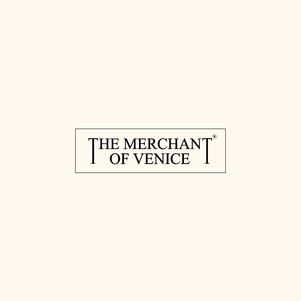 The Merchant of Venice Duftproben – elegantes Markenlogo zentriert vor hellem, klassisch-venezianischem Hintergrund; luxuriös und hochwertig