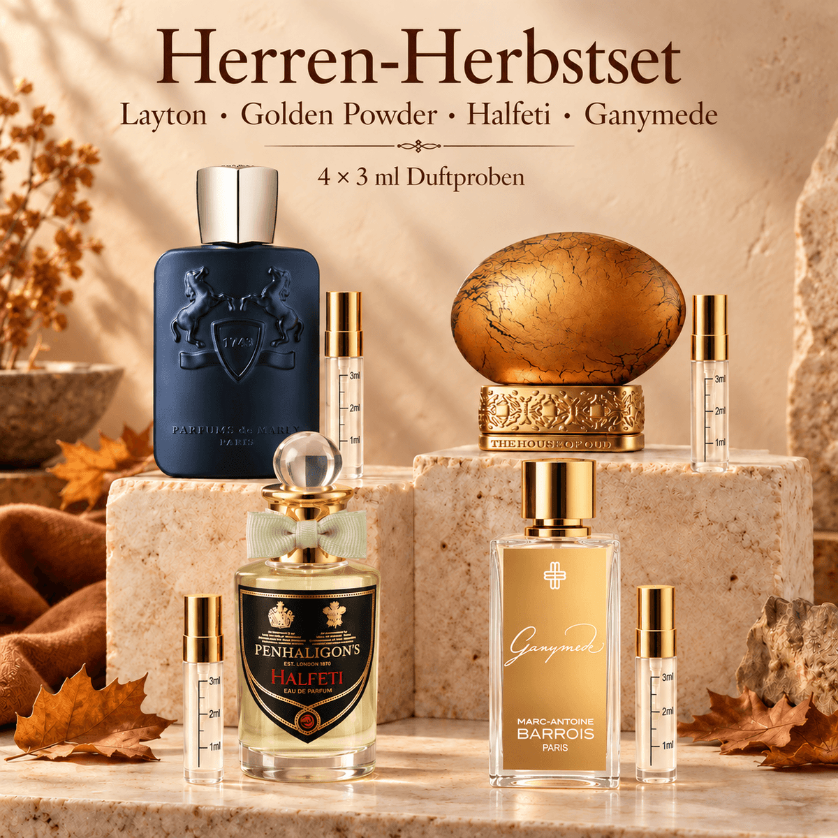 Herbst Set Herren Duftproben mit Oud-, Amber- und Iris-Parfums als 3-ml-Nischenproben